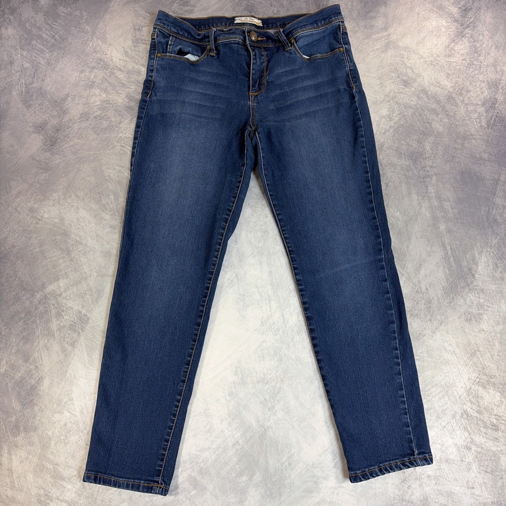 Free People Women's W30 Skinny Straight Jeans Stretch Medium Wash Blue Denim